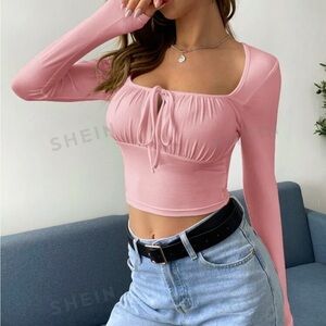 SHEIN Pink Long Sleeved Crop Top